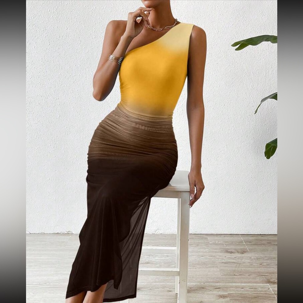 SHEIN ombré one shoulder split thigh dress